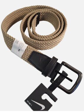 Nike Stretch Woven Belt Men's Large 38-40 Khaki Tan Braided Golf Essentials NWT